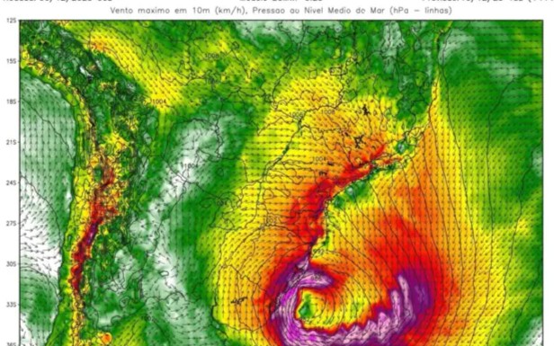 Inmet monitora possível “ciclone bomba” com risco de temporais severos no Sul do Brasil