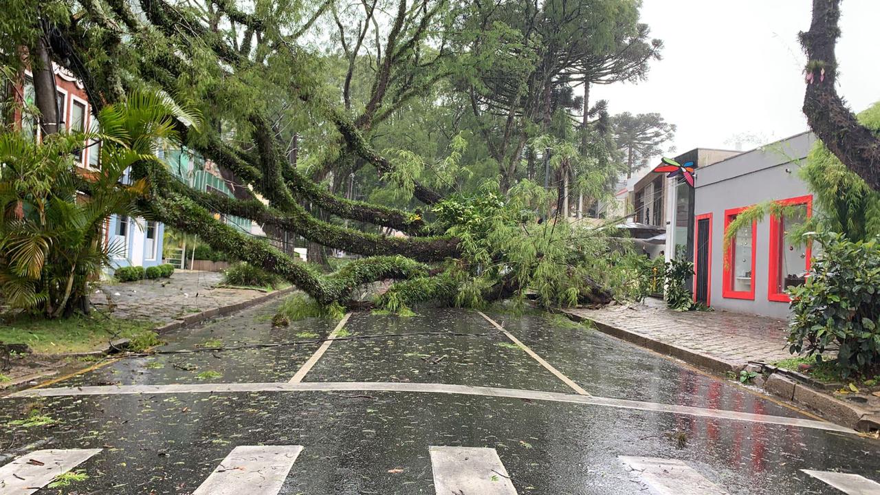 Temporal transforma o dia em noite, provoca estragos e afeta mais de mil passageiros no Paraná